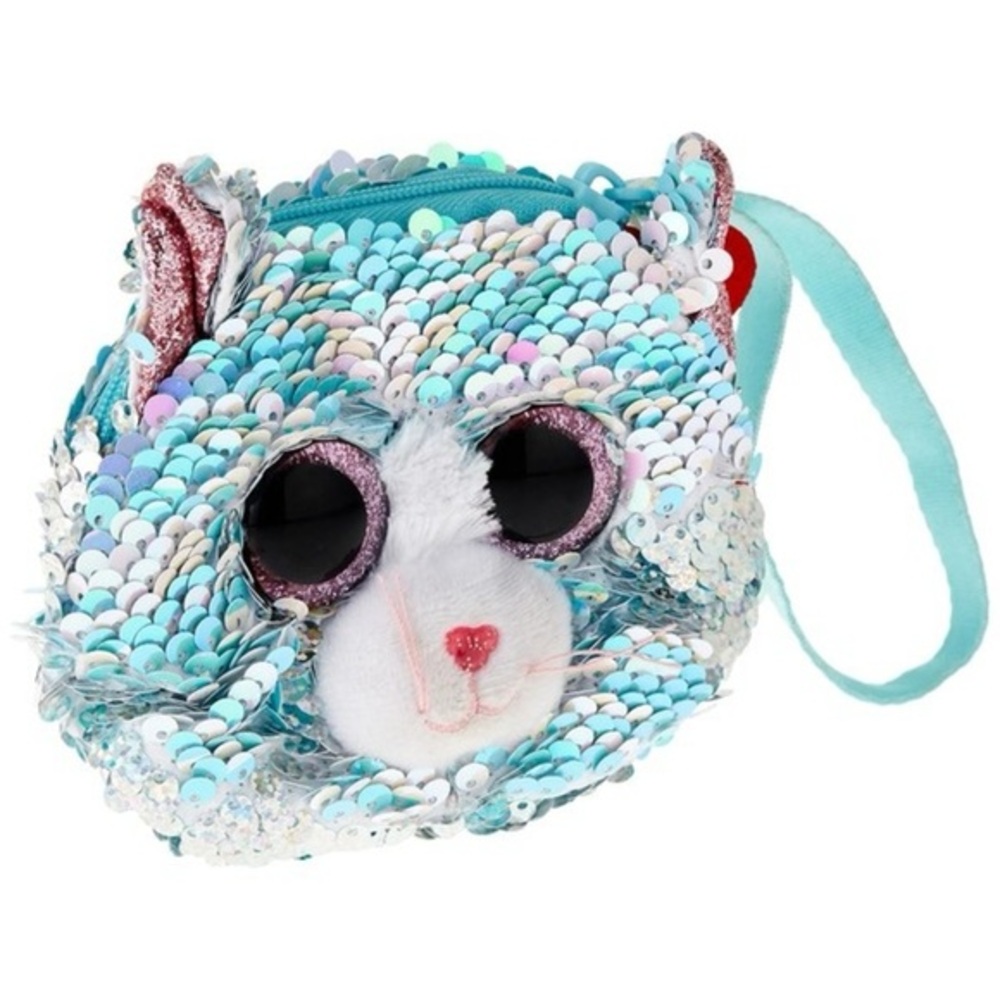 TY Fashion Whimsy “Unicorn Blue” Sequin Cat Wristlet Coin Purse (Approx 5in) NWT